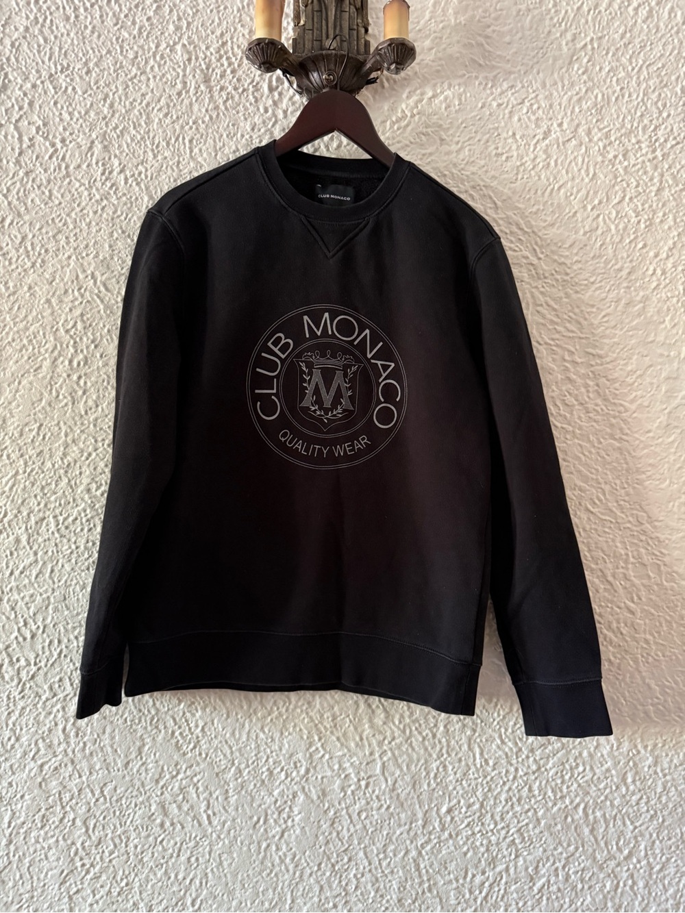Club Monaco Black Crewneck Sweatshirt with Tonal Crest